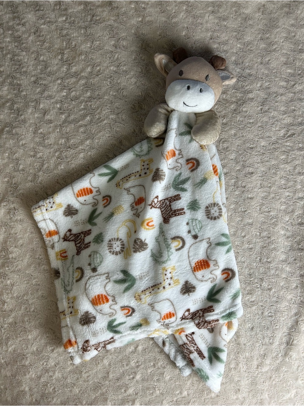 Modern Baby Giraffe Lovey Security Blanket Tan White Orange Large Oversized
